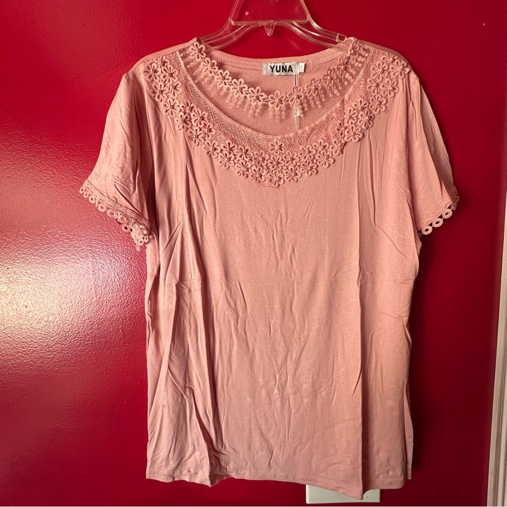 Embellished Pink Blouse with Lace Detail